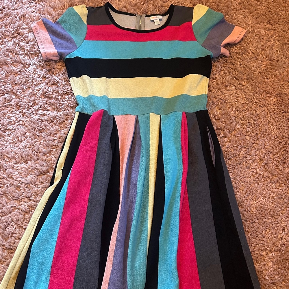 LulaRoe Short Sleeved Textured Knit Striped Dress / Size 2XL